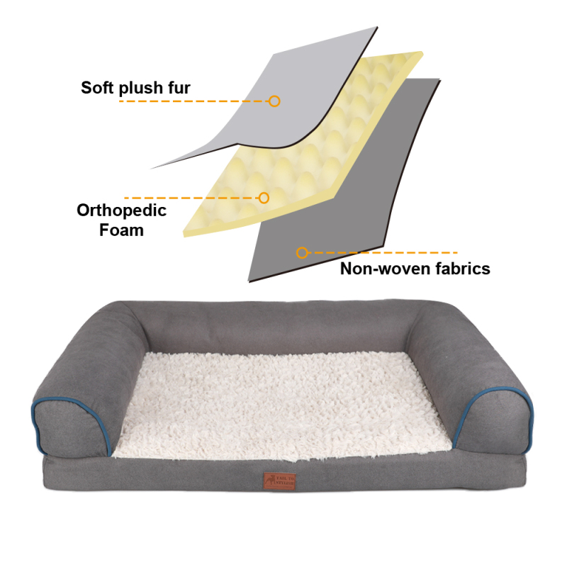 Manufacturer wholesale custom logo grey brown dog sofa bed orthopedic foam