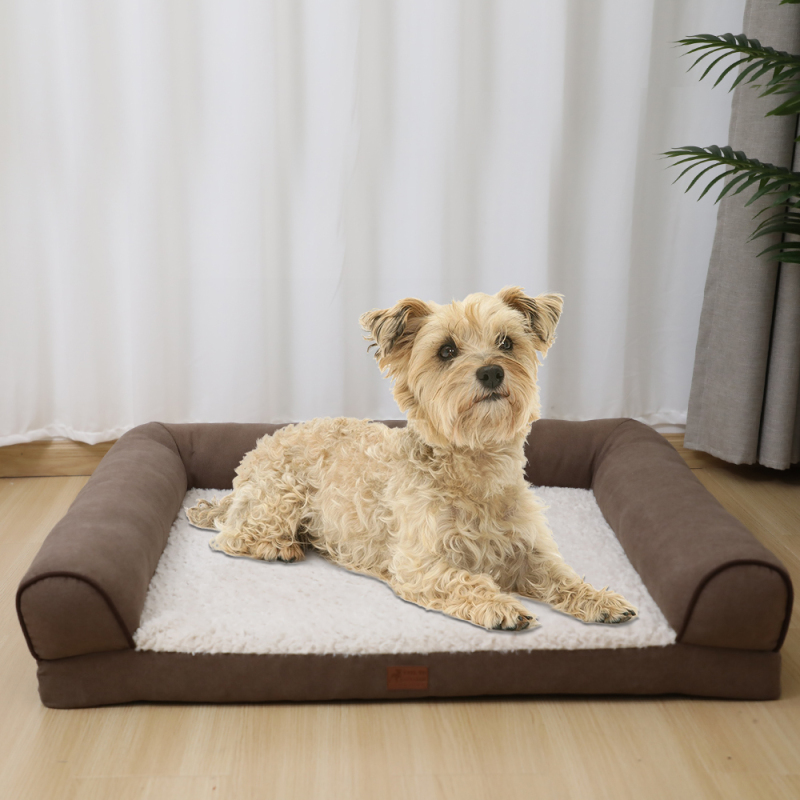 Manufacturer wholesale custom logo grey brown dog sofa bed orthopedic foam