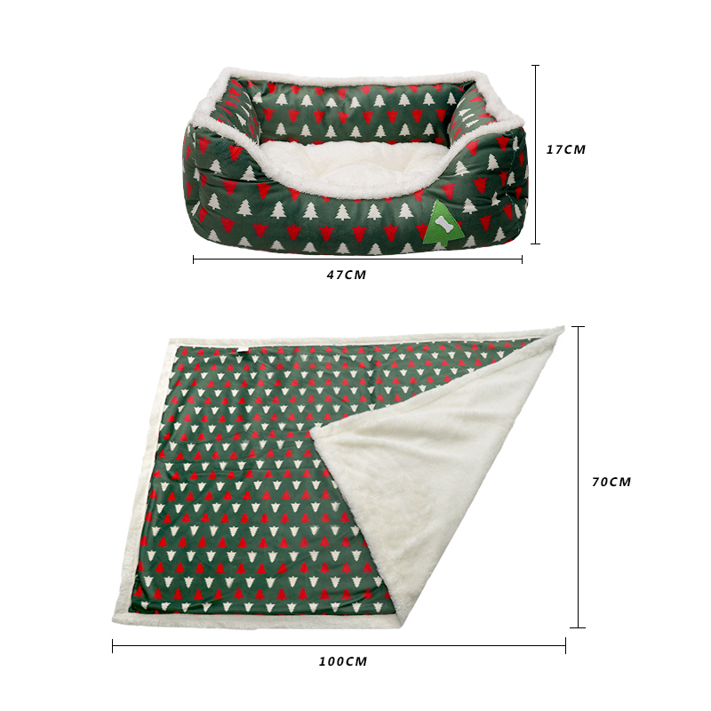 Manufacturer wholesale christmas tree design green dog blanket bed