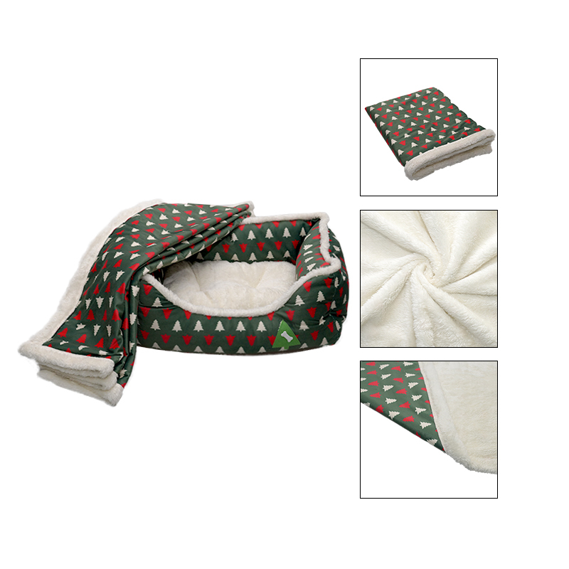 Manufacturer wholesale christmas tree design green dog blanket bed