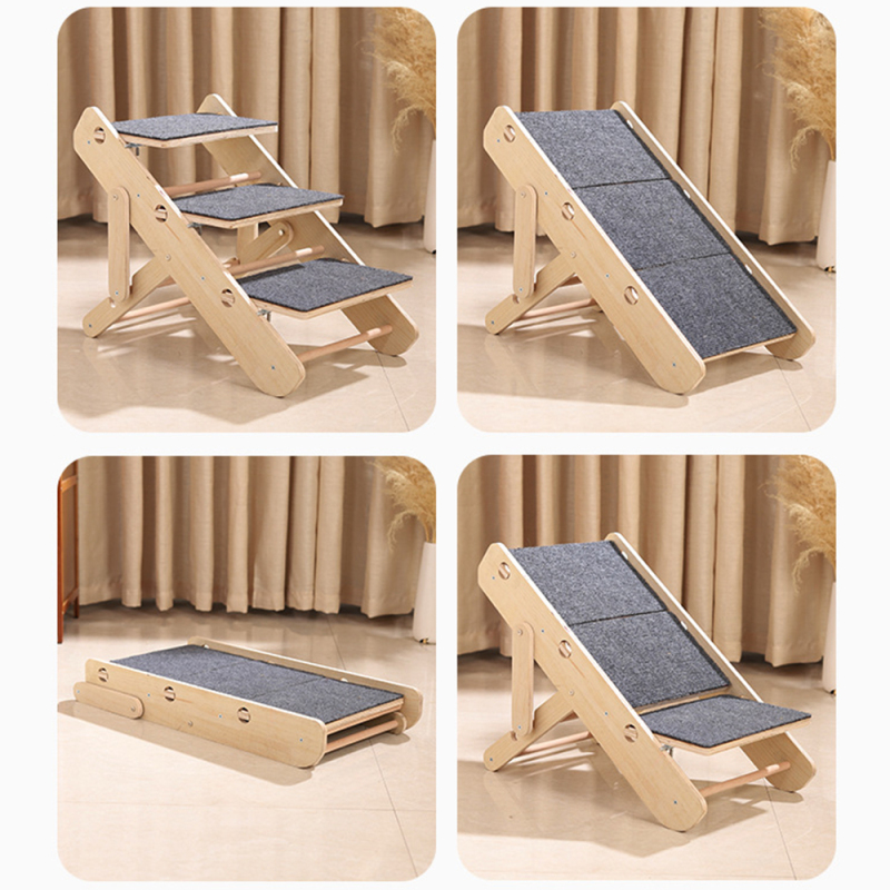 Manufacturer Wholesale Height Adjustable Foldable Wooden Stairs Dog Cat Scratcher Ramp