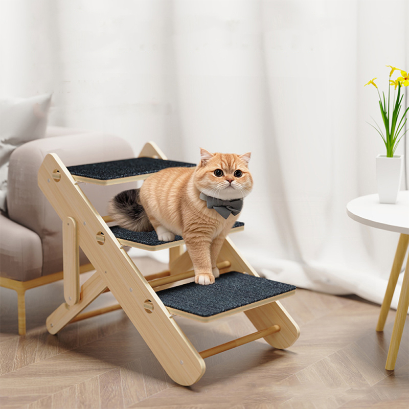 Manufacturer Wholesale Height Adjustable Foldable Wooden Stairs Dog Cat Scratcher Ramp