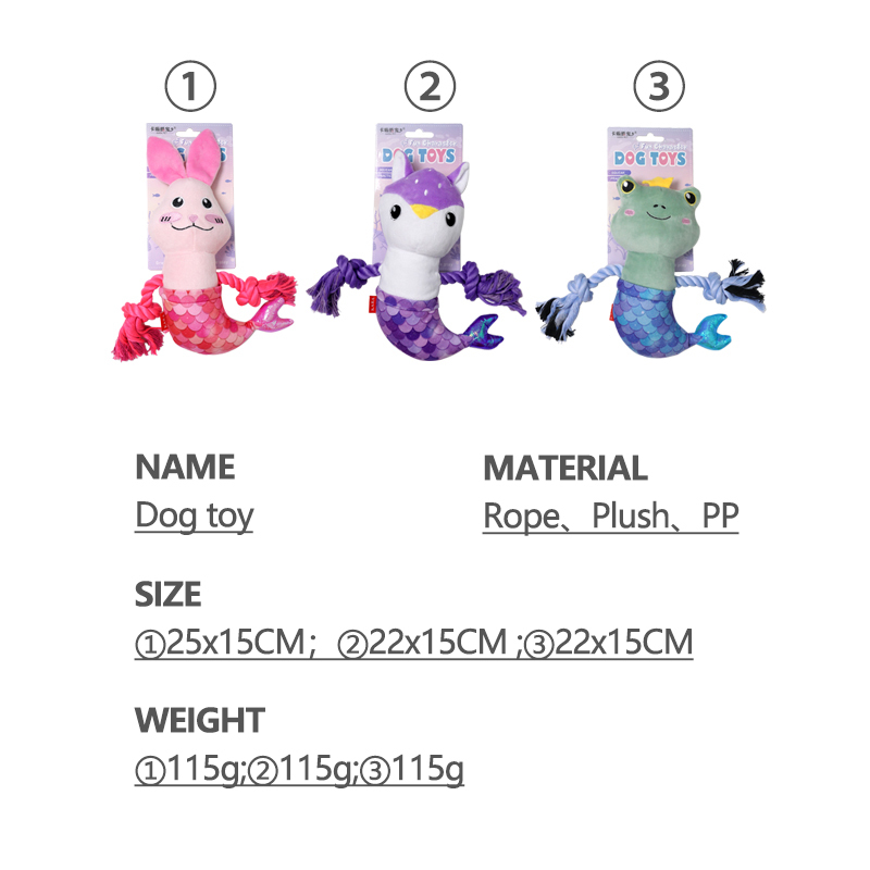 Manufacturer wholesale mermaid shape short plush squeaky dog chewing toy