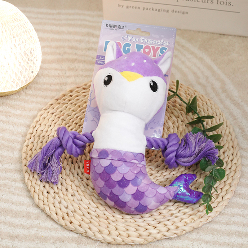 Manufacturer wholesale mermaid shape short plush squeaky dog chewing toy