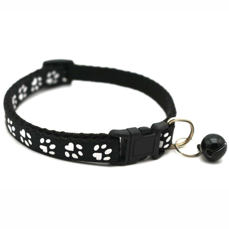 Manufacturer wholesale multi-colors paw print adjustable nylon cat dog collar with bell