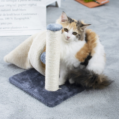 wholesale simple small sisal short plush wooden cat scratcher house