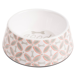 White Elegant Bone Print Deep White Ceramic Dog Bowl