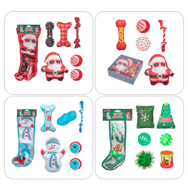 Manufacturer Wholesale Custom Logo Plush Rope Vinyl Cat Dog Christmas Toys Set