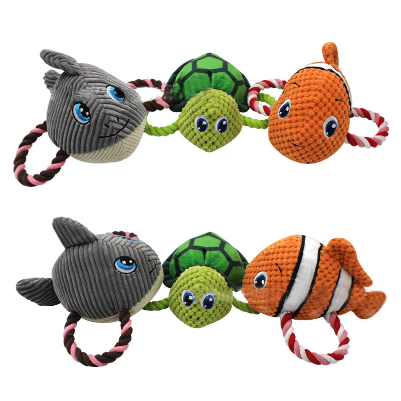 Manufacturer wholesale fish sea turtle shark dog cute plush toys with rope