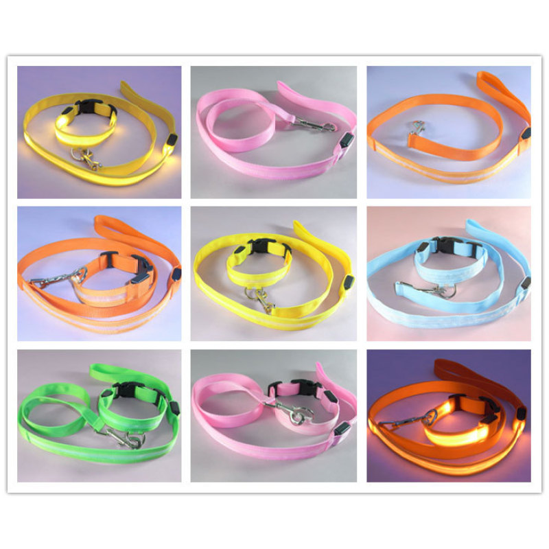 classic solid led nylon dog collar and leash set
