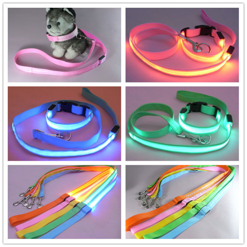 classic solid led nylon dog collar and leash set