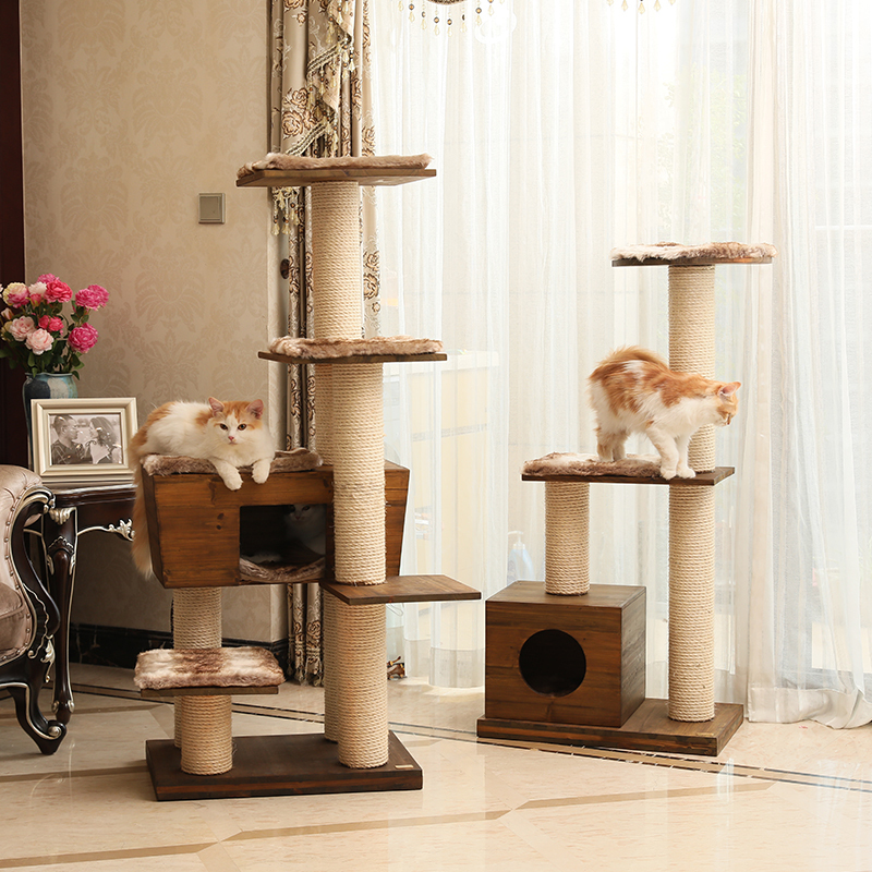 Manufacturer wholesale sisal stable wood scratcher cat tree house