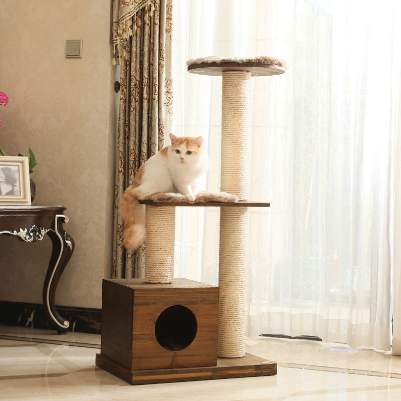 Manufacturer wholesale sisal stable wood scratcher cat tree house