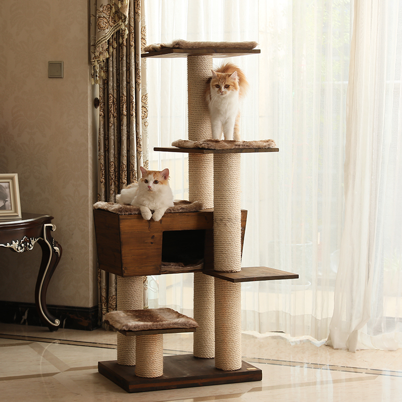 Manufacturer wholesale sisal stable wood scratcher cat tree house