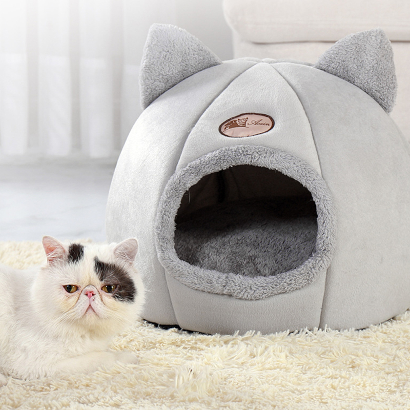 Manufacturer Wholesale Cute Design Warm Custom Logo Plush Cat Cave Bed