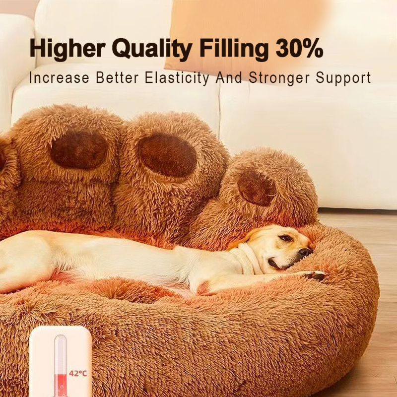 Manufacturer wholesale custom logo pet supplier plush dog cat bed bear paw shape