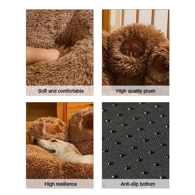 Manufacturer wholesale custom logo pet supplier plush dog cat bed bear paw shape