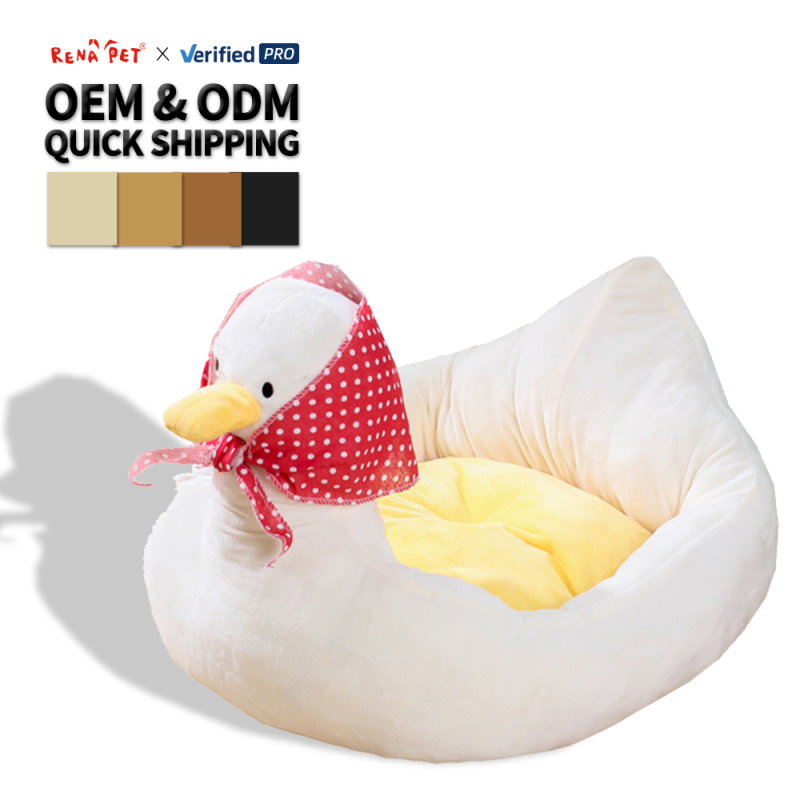 Wholesale Soft Short Plush Cute Duck Design Cat Beds for Indoor Cats