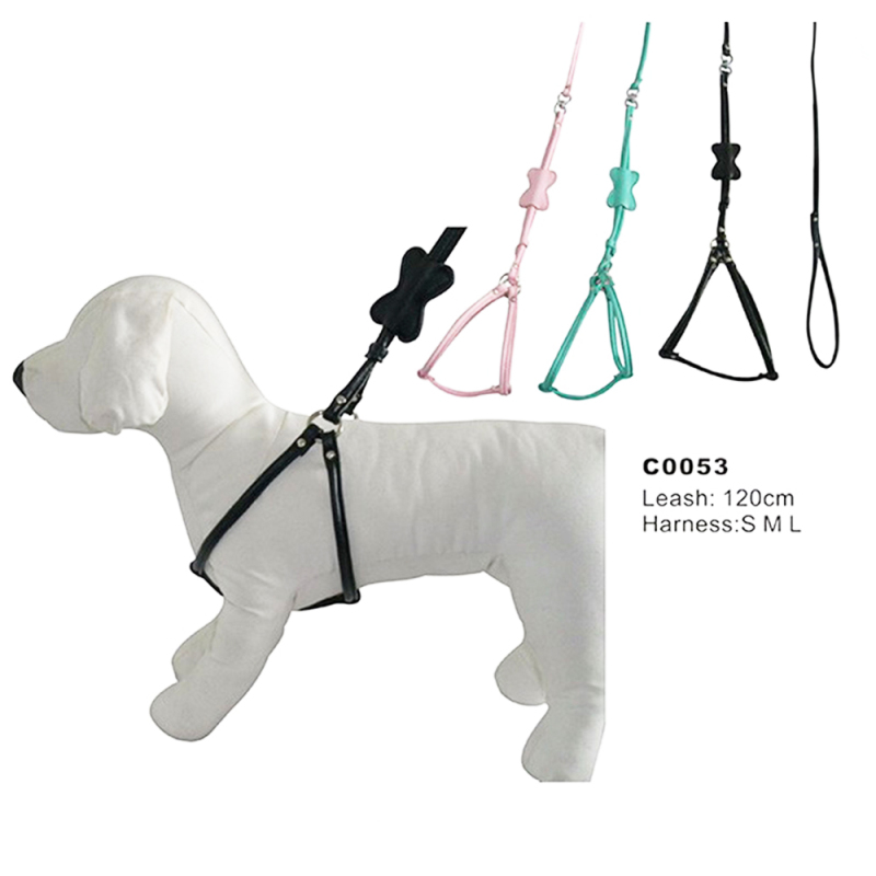 Hot new products adjustable PU pet dog leash and harness for sale