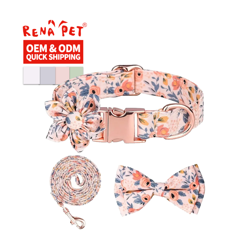 Wholesale Custom logo Adjustable Flower Design Dog Collar Bow Leash