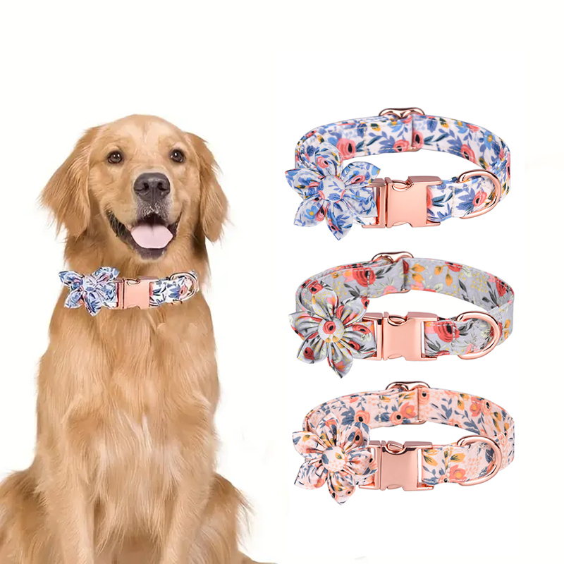 Wholesale Custom logo Adjustable Flower Design Dog Collar Bow Leash