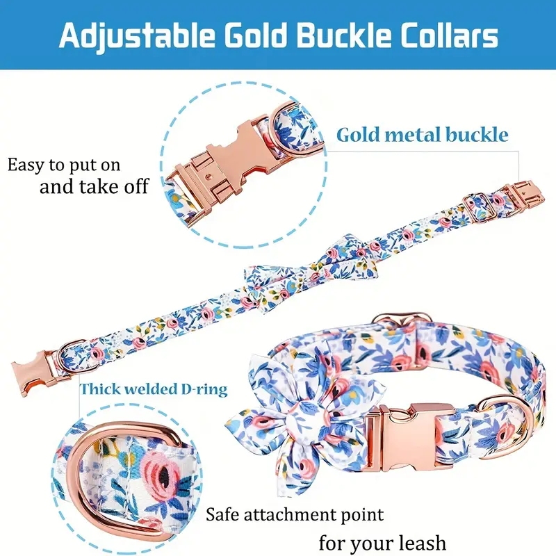 Wholesale Custom logo Adjustable Flower Design Dog Collar Bow Leash