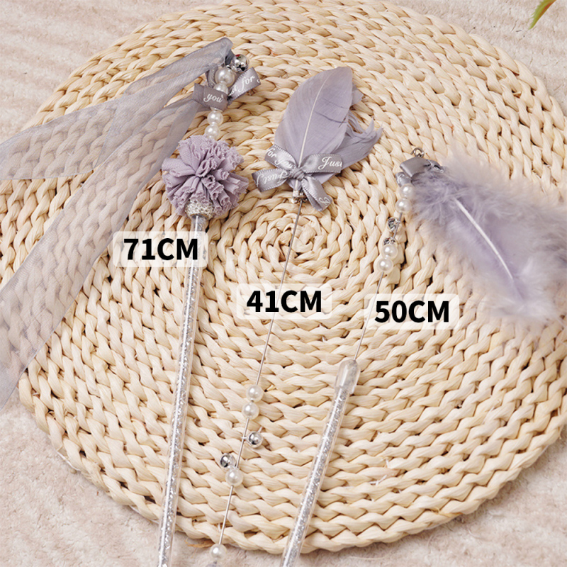 Wholesale 3 PCS Pack Grey Blue Pink Feather Cat Teaser Toy Set