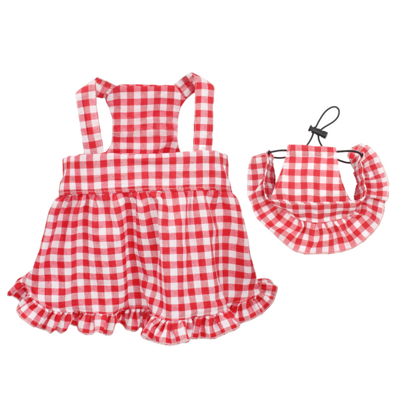 Wholesale Plaid Design Pet Accessories Dog Dress With Hat Set