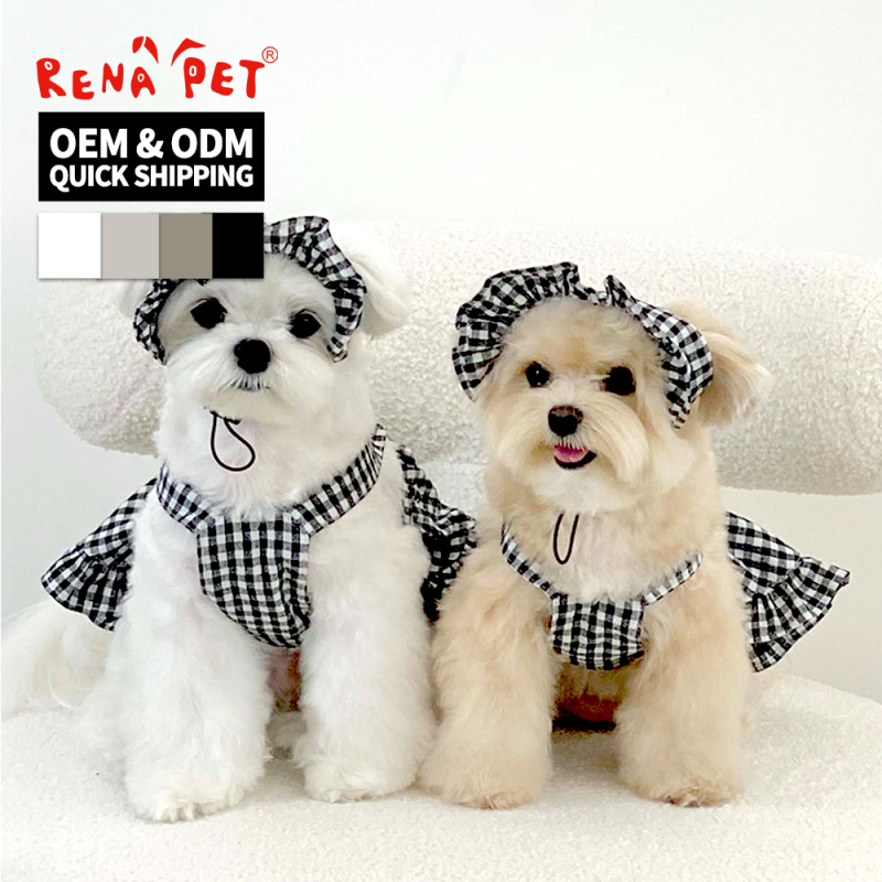 Wholesale Plaid Design Pet Accessories Dog Dress With Hat Set