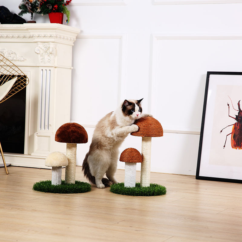 Manufacturer wholesale sisal mushroom small cat tree with lawn mat