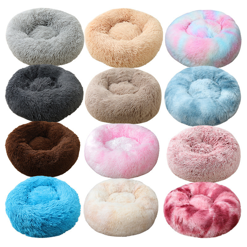 wholesale manufacturer soft luxury plush pet cushion round cat dog bed pet furniture