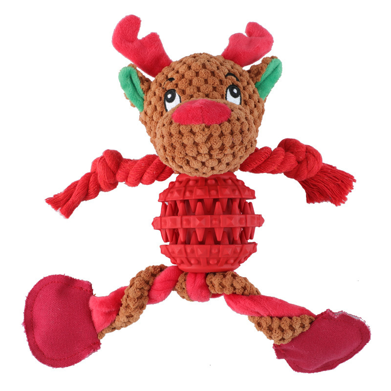 Manufacturer wholesale christmas elk snowman santa dog rope tpr short plush toys