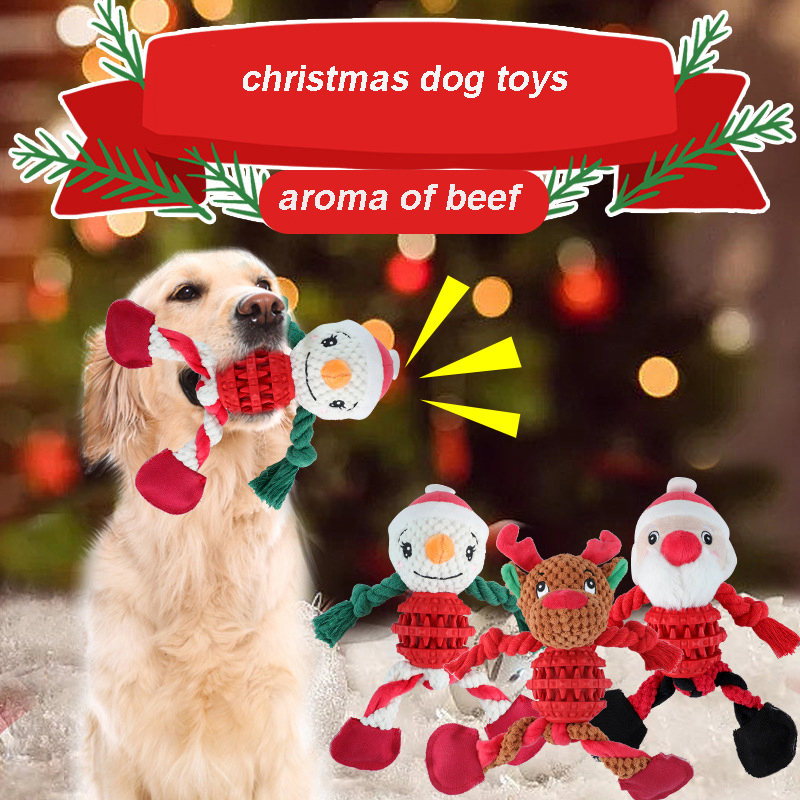 Manufacturer wholesale christmas elk snowman santa dog rope tpr short plush toys