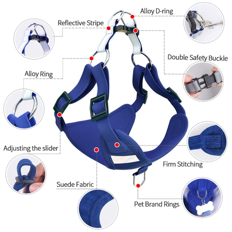 Manufacturer wholesale reflective suede fabric cheap dog harness with leash set
