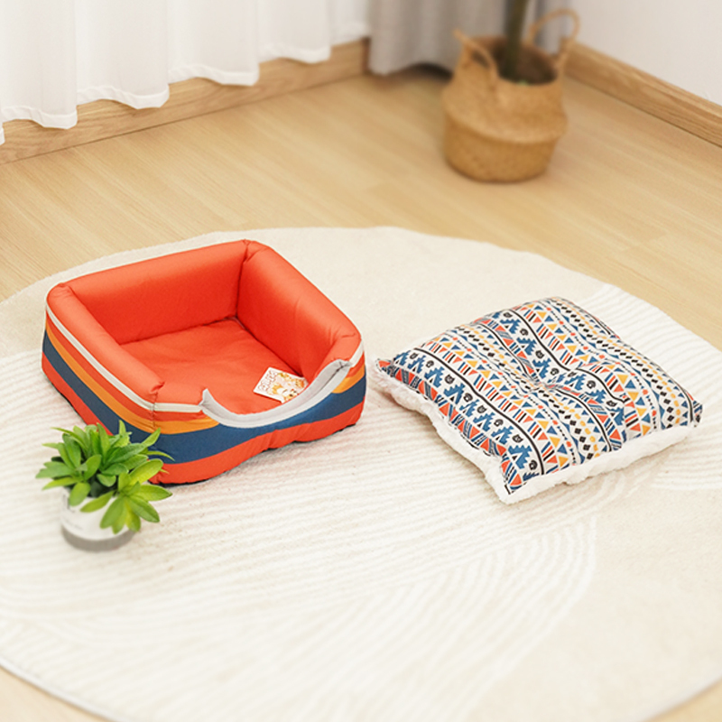 manufacturer wholesale bohemian style foldable warm short plush cat bed functional
