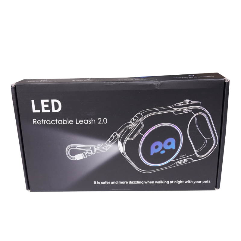 Manufacturer wholesale custom logo reflective dog retractable leash with LED light chargeable