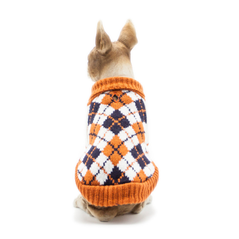 Manufacturer wholesale navy blue yellow plaid winter dog sweater