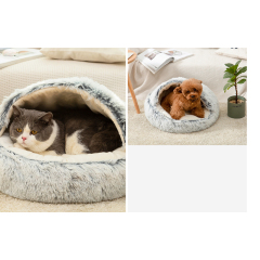 Manufacturer wholesale soft plush warm pink grey coffee cat bed with cover
