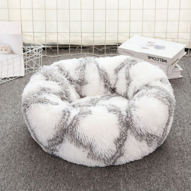 wholesale manufacturer soft plush warm dog cat donut beds tie-dye color