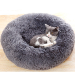 wholesale manufacturer soft luxury plush pink grey white pet cushion round cat dog bed