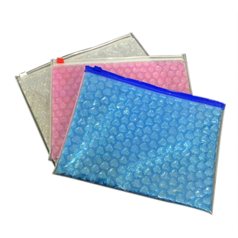 Popular  wholesale custom  logo printing reusable pink   PVC heart  bubble ziplock protective  packaging  bag