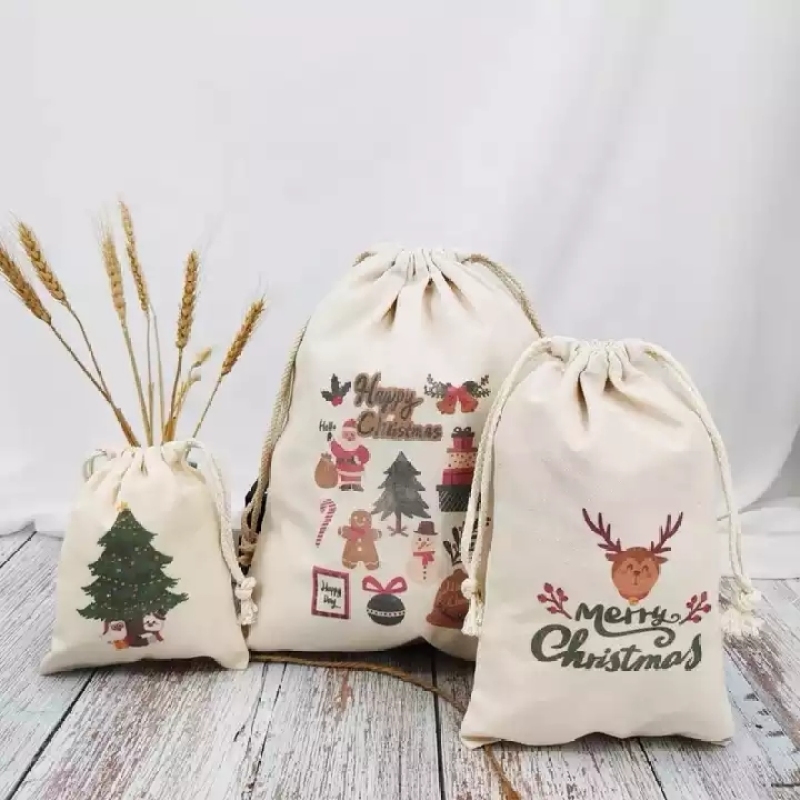 Hot Selling Candy bag Decoration Small Satin Cotton Drawstring Christmas Gift Bags Custom Logo