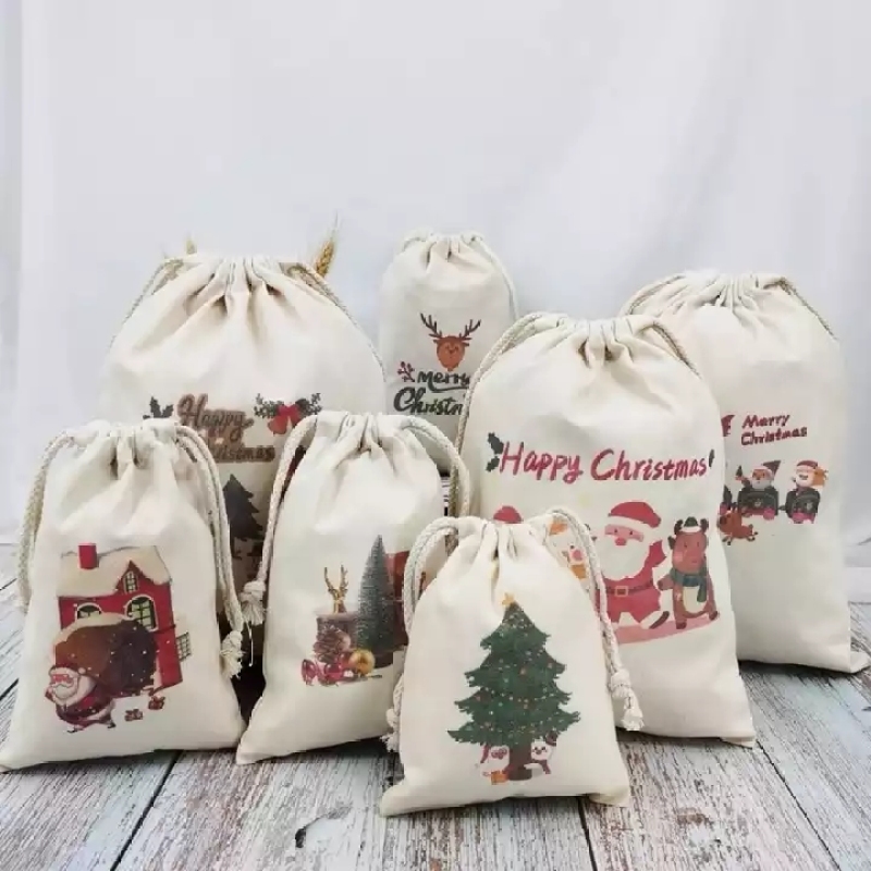 Hot Selling Candy bag Decoration Small Satin Cotton Drawstring Christmas Gift Bags Custom Logo
