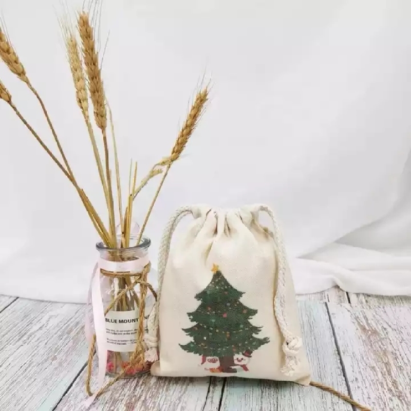 Hot Selling Candy bag Decoration Small Satin Cotton Drawstring Christmas Gift Bags Custom Logo