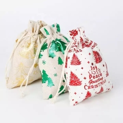 Wholesale custom design grocery shopping small pouch canvas cotton drawstring christmas gift bag