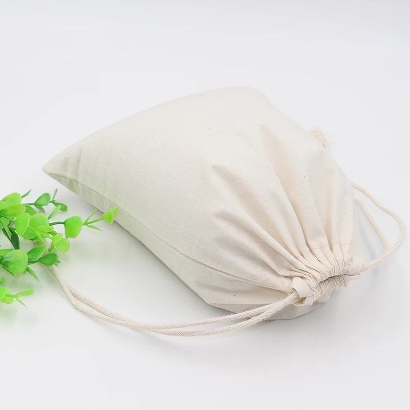 Custom cotton pouch plain recycled small cotton canvas drawstring bag with logo