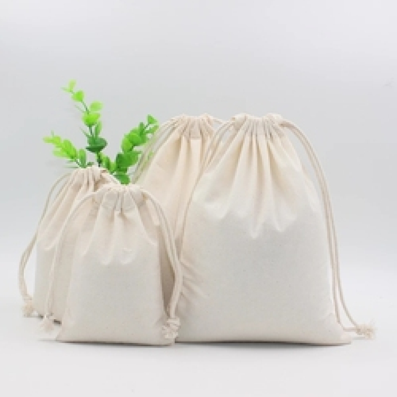 Custom cotton pouch plain recycled small cotton canvas drawstring bag with logo