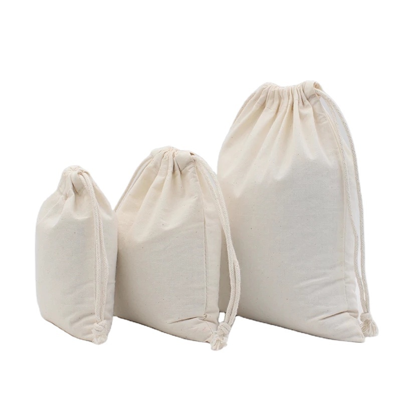 Custom cotton pouch plain recycled small cotton canvas drawstring bag with logo