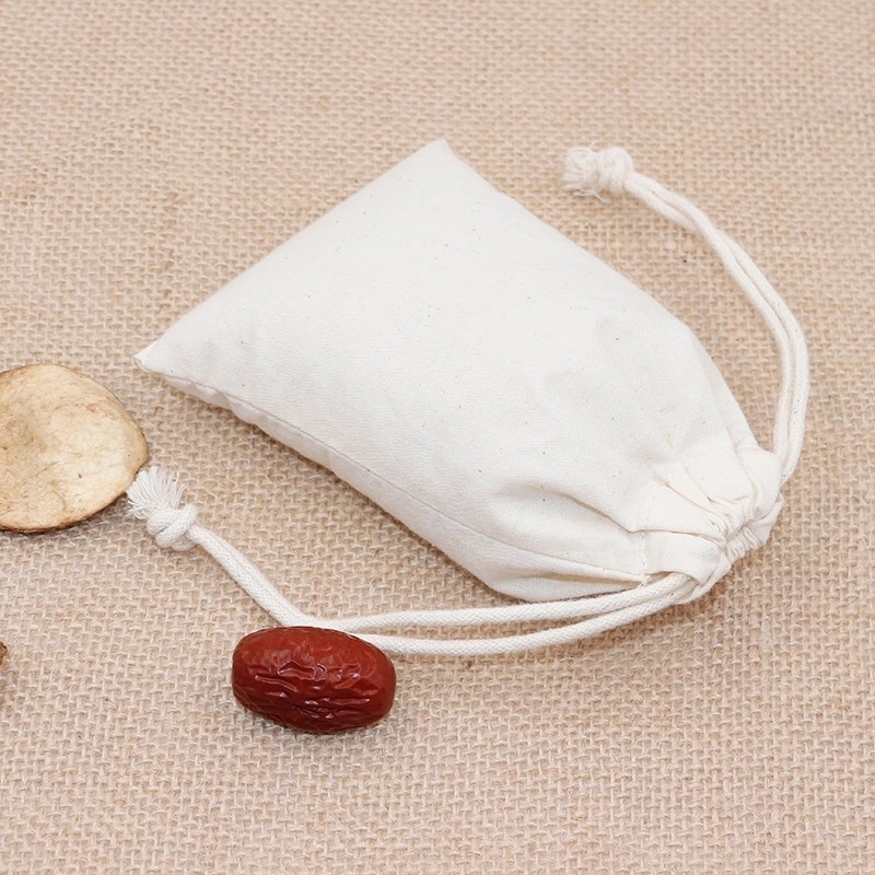 Custom cotton pouch plain recycled small cotton canvas drawstring bag with logo