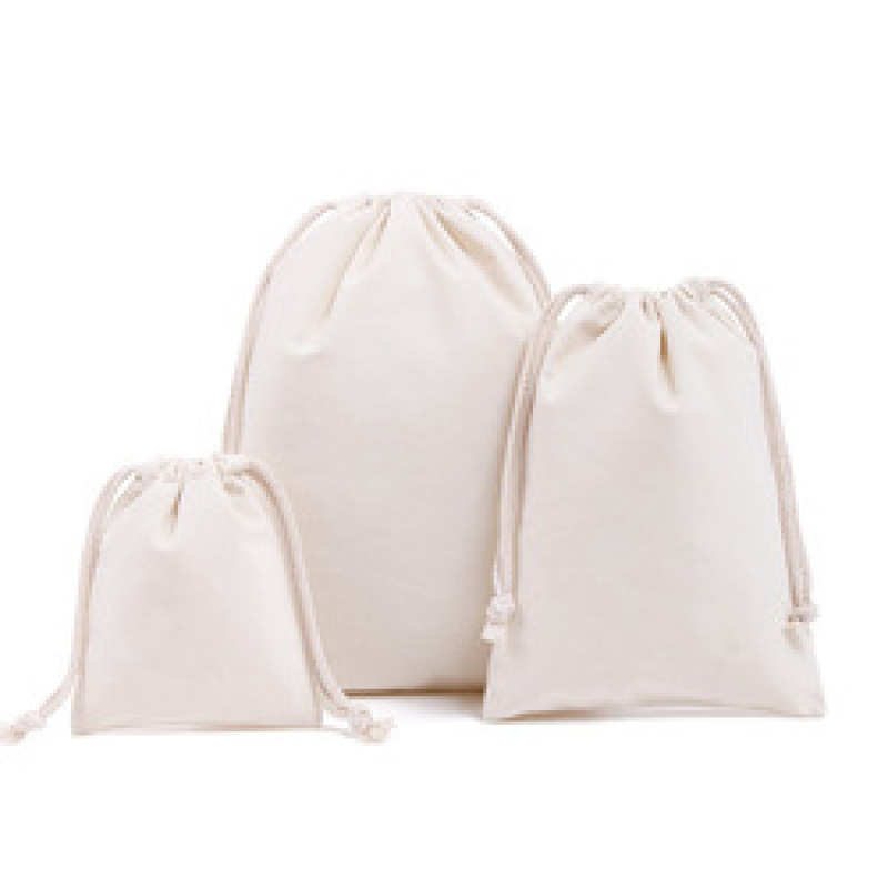 Custom Logo Printed Organic Cotton Canvas Drawstring Gift Bag Jewelry Pouch